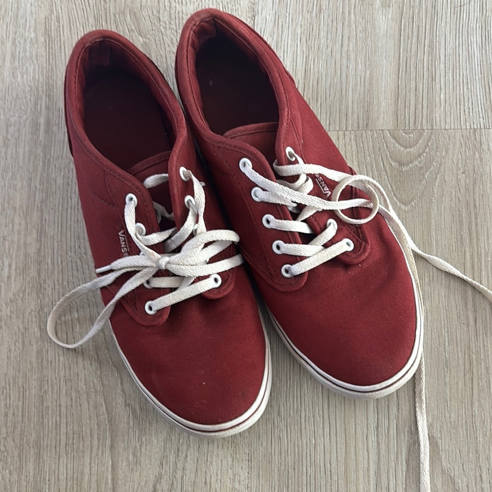 Vans Burgundy Canvas Shoes with White Laces